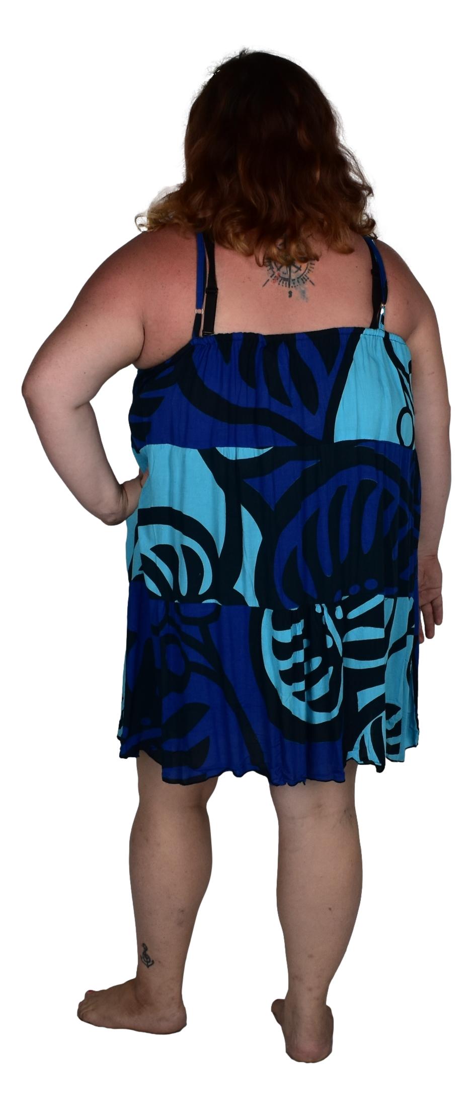 Cozumel Short Dress -COZU-SHT-MON2-6 Blue and Black Monstera