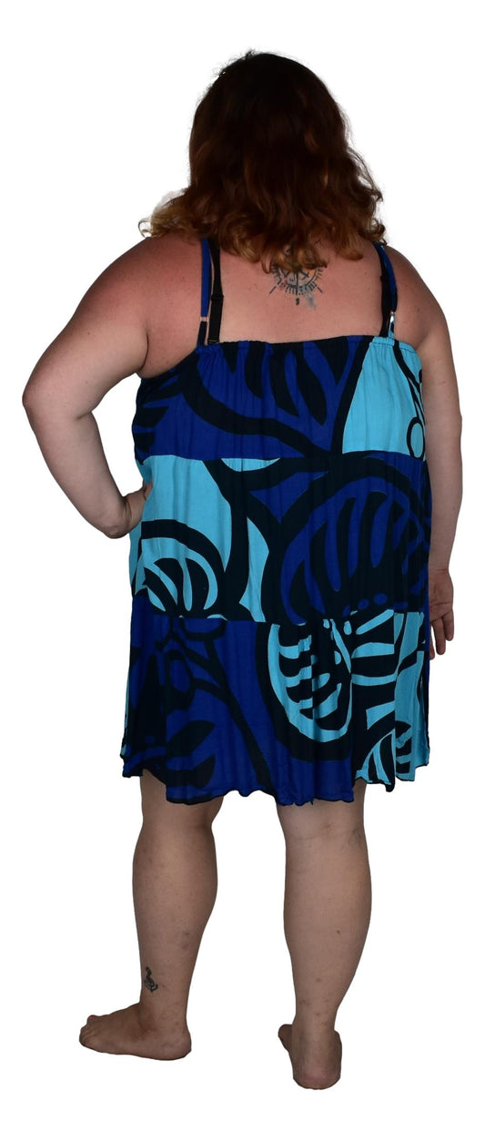 Cozumel Short Dress -COZU-SHT-MON2-6 Blue and Black Monstera