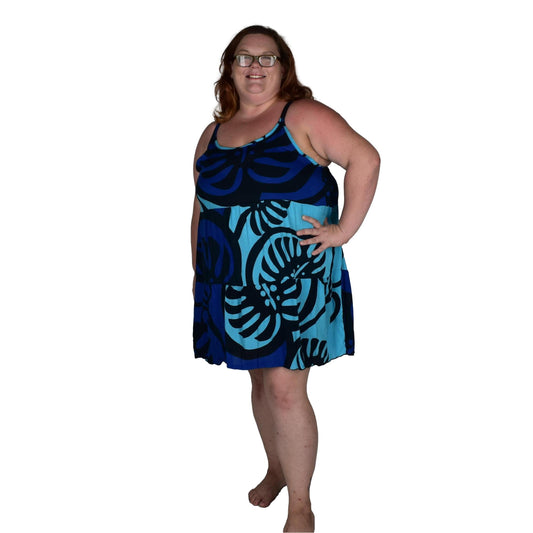 Cozumel Short Dress -COZU-SHT-MON2-6 Blue and Black Monstera