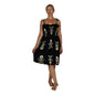 Elastic Smocked Dress – E1-3043– Black and Beige Pirate Print, Tie Straps