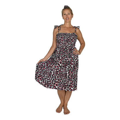 Animal Print Dress E1-3512 – Leopard Pink, Adjustable Straps, One Size
