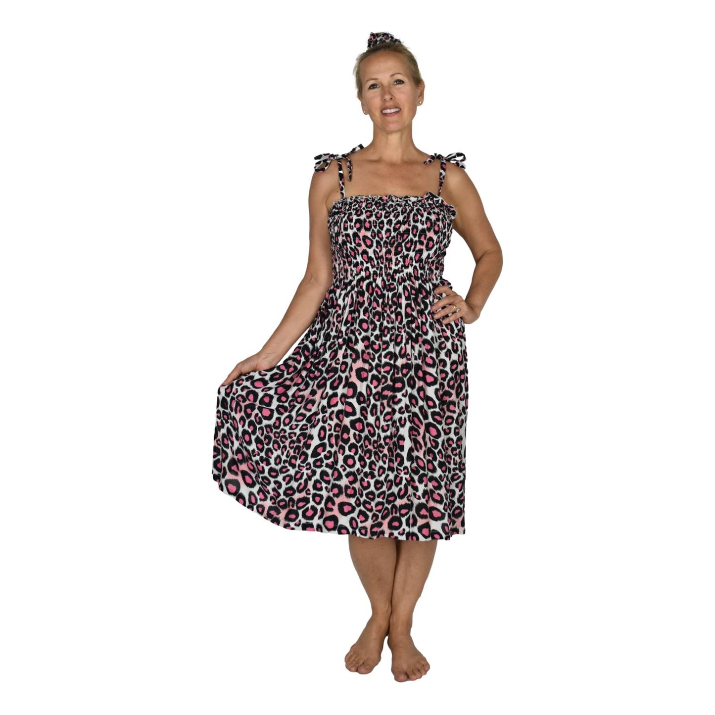 Animal Print Dress E1-3512 – Leopard Pink, Adjustable Straps, One Size