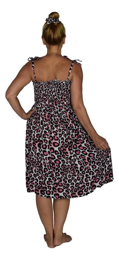 Animal Print Dress E1-3512 – Leopard Pink, Adjustable Straps, One Size