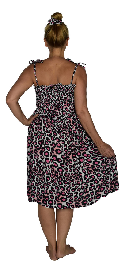 Animal Print Dress E1-3512 – Leopard Pink, Adjustable Straps, One Size