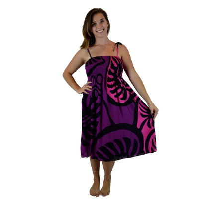 Elastic Smocked Dress – E1-MON2-12 – Purple Monstera, Tie Straps