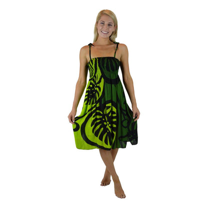 Elastic Smocked Dress – E1-MON2-4 – Green Monstera, Tie Straps