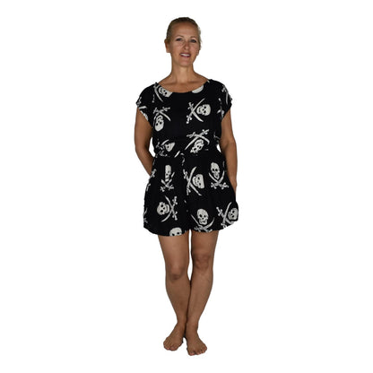 Reversible Romper E8-2970 - Black and White Pirate Print