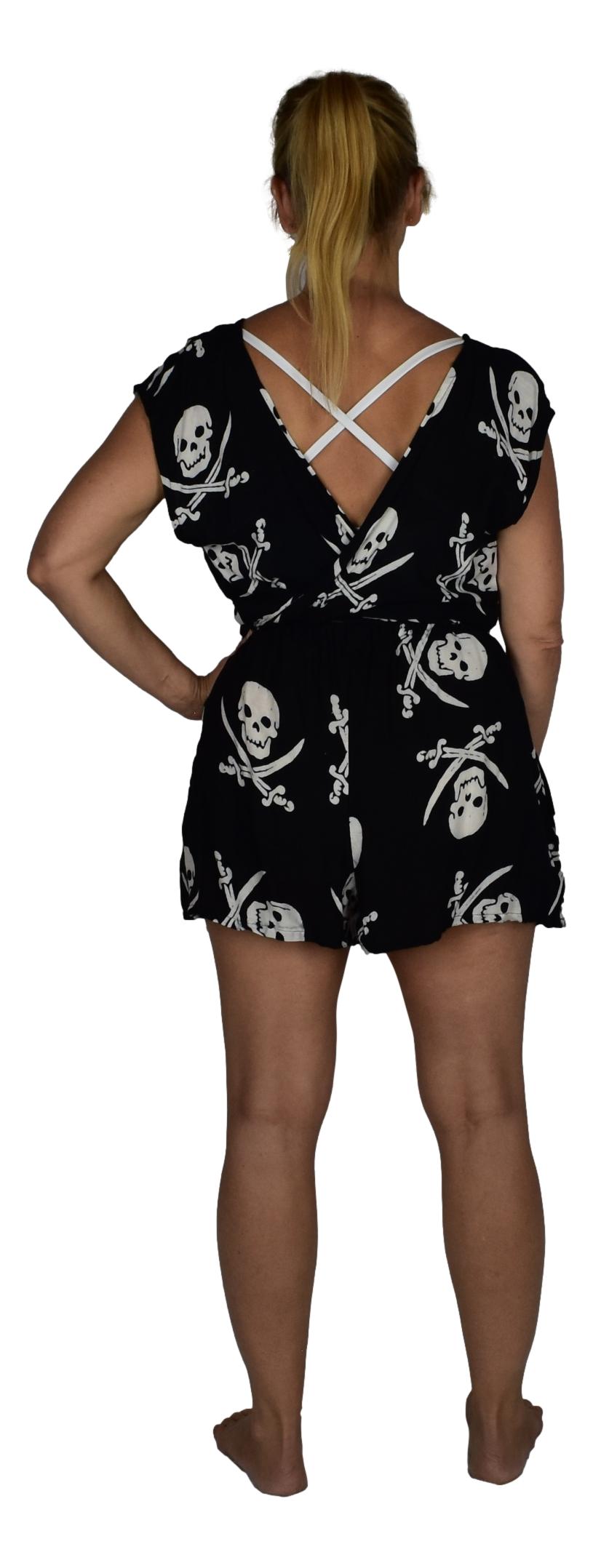 Reversible Romper E8-2970 - Black and White Pirate Print