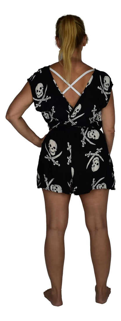 Reversible Romper E8-2970 - Black and White Pirate Print