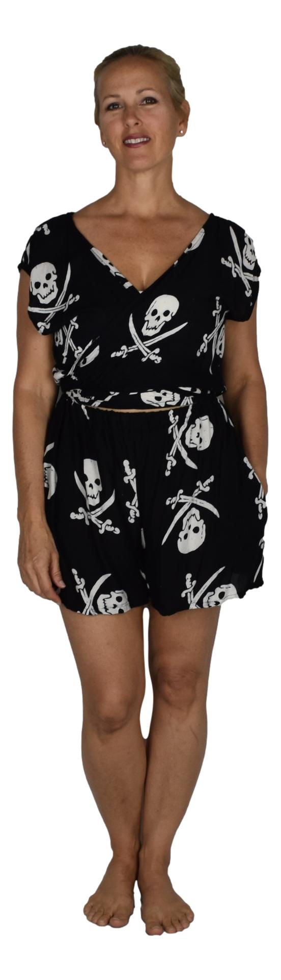 Reversible Romper E8-2970 - Black and White Pirate Print