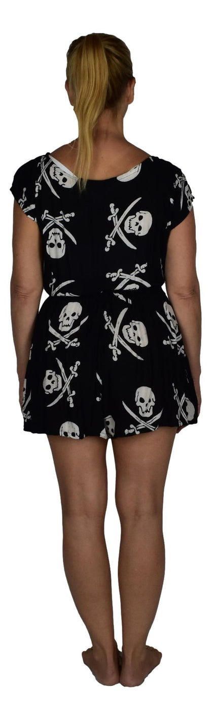 Reversible Romper E8-2970 - Black and White Pirate Print