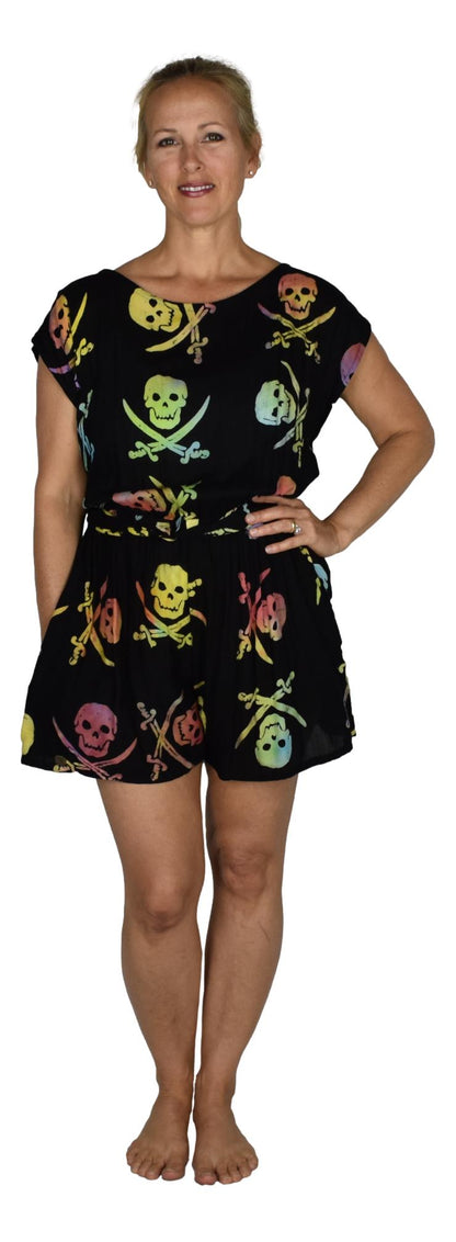 Reversible Romper E8-2971 - Black and Rainbow Pirate Print