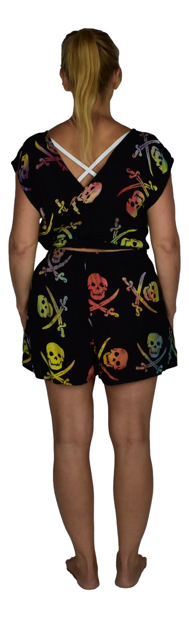 Reversible Romper E8-2971 - Black and Rainbow Pirate Print