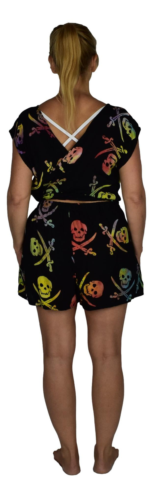Reversible Romper E8-2971 - Black and Rainbow Pirate Print