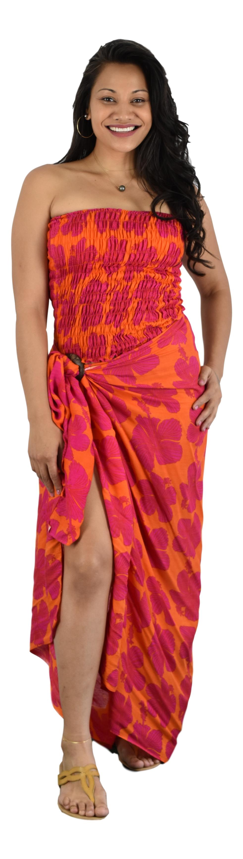 Elastic Tube Top - ETOP-1501 – Red Hibiscus Smocked Bandeau