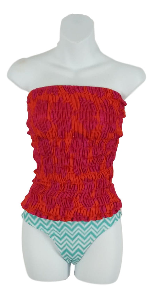 Elastic Tube Top - ETOP-1501 – Red Hibiscus Smocked Bandeau