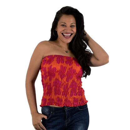 Elastic Tube Top - ETOP-1501 – Red Hibiscus Smocked Bandeau