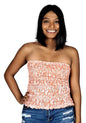 Elastic Tube Top - ETOP-4001 – Soft Orange and White Hibiscus Smocked Bandeau