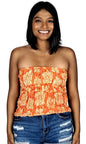 Elastic Tube Top - ETOP-4021 – Orange and White Hibiscus Smocked Bandeau
