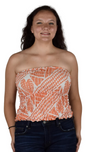 Elastic Tube Top - ETOP-4101 – Orange and White Hawaiian Print Smocked Bandeau