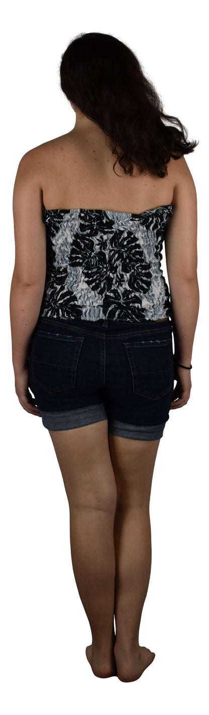 Elastic Tube Top - ETOP-4310– Gray and Black Monstera Smocked Bandeau