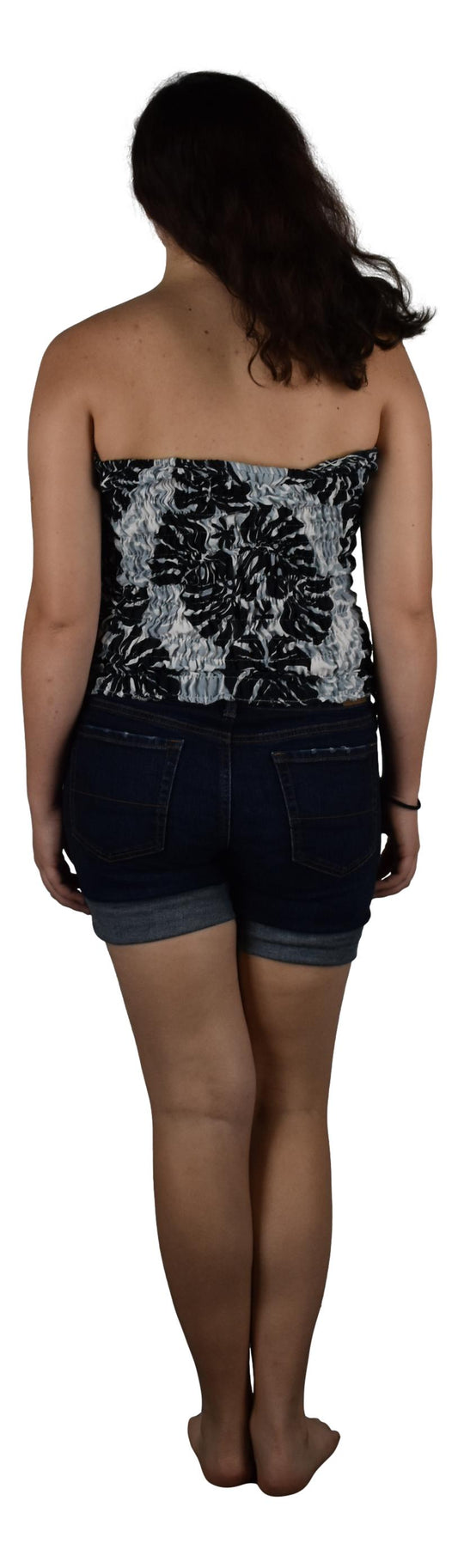 Elastic Tube Top - ETOP-4310– Gray and Black Monstera Smocked Bandeau