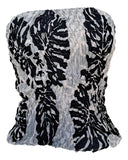 Elastic Tube Top - ETOP-4310– Gray and Black Monstera Smocked Bandeau