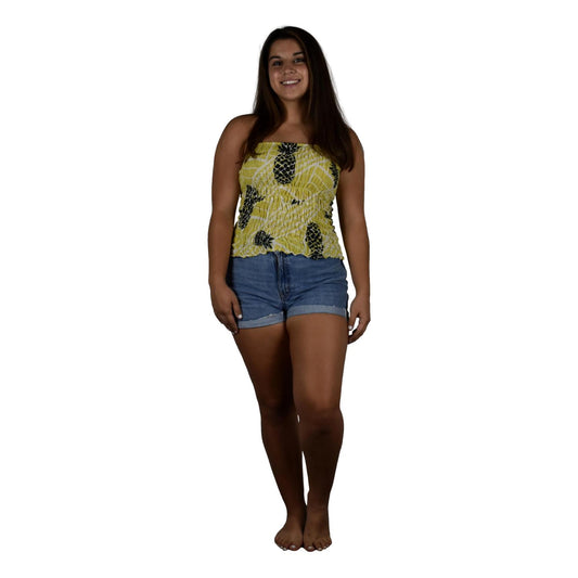 Elastic Tube Top - ETOP-4409 – Yellow and Black Pineapples Smocked Bandeau