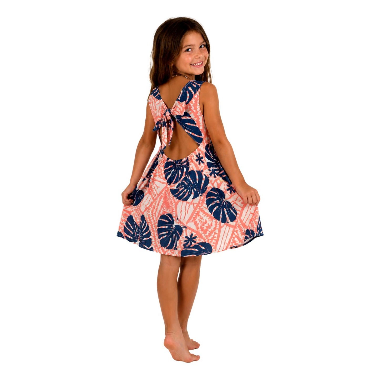 Girls Dress – GD-4321-S Pink and Navy Monstera, Small