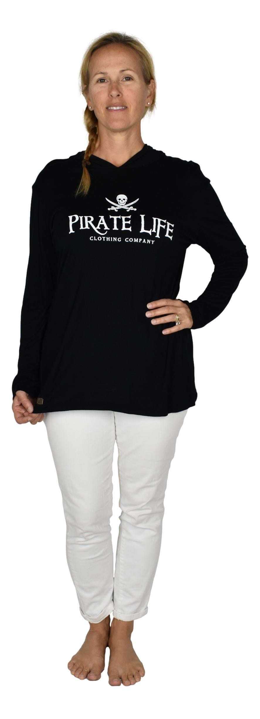 Pirate Life Hooded Tee – H-10-PL - Solid Black – Long Sleeve