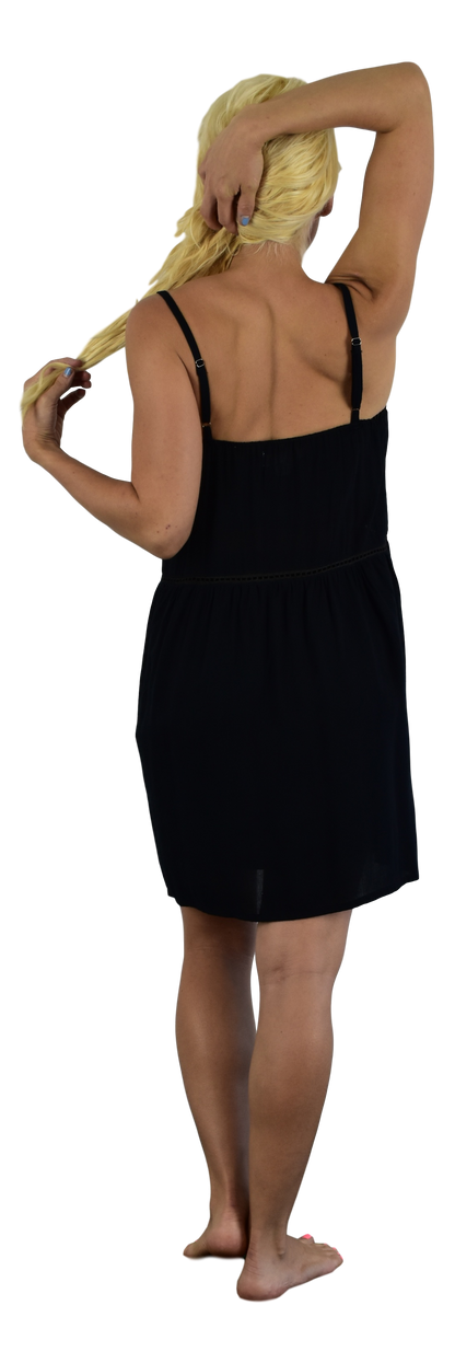 Hanalei Dress – HAN-10 – Solid Black, Elastic Back Resort Dress
