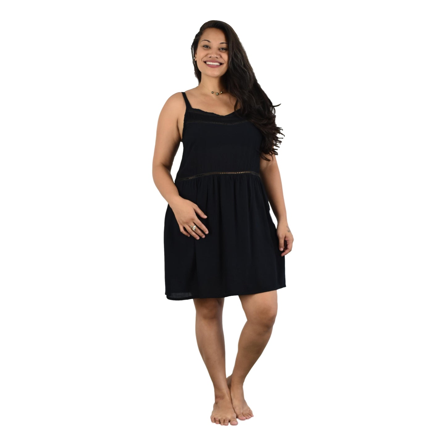 Hanalei Dress – HAN-10 – Solid Black, Elastic Back Resort Dress