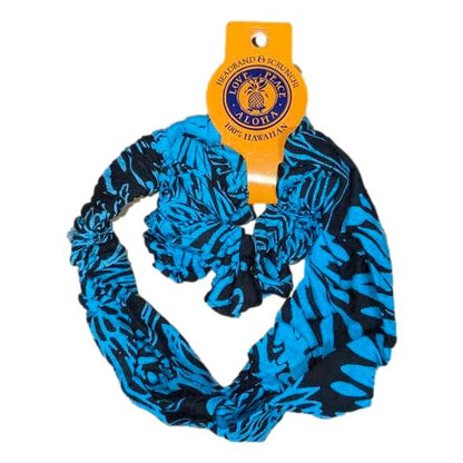 Headband & Scrunchie Set – HB-SCR-1226 – Black and Turq Chrysanthemum