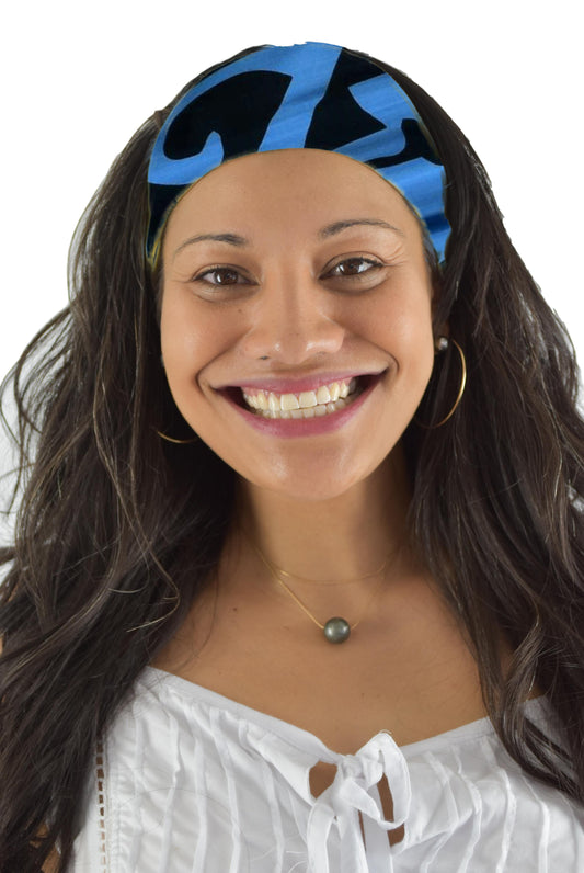 Headband & Scrunchie Set – HB-SCR-2405 – Black and Blue Hawaiian Tribal
