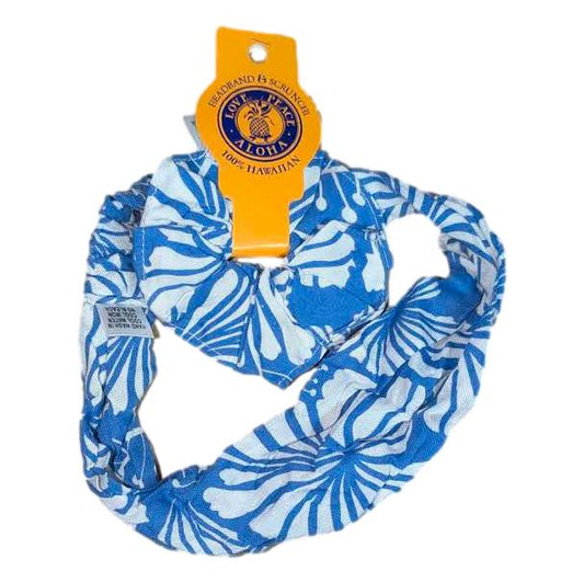 Headband & Scrunchie Set – HB-SCR-4006– Blue and White Hibiscus
