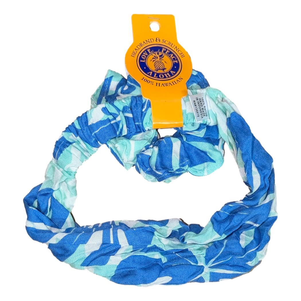 Headband & Scrunchie Set – HB-SCR-4304 – Blue and Teal Monstera