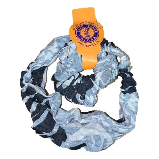 Headband & Scrunchie Set – HB-SCR-4310 – Black and Gray Monstera