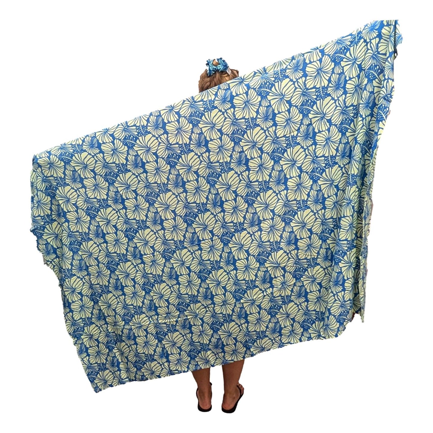 Sarong HIB7-1506-F - Hibiscus Light Green and Blue