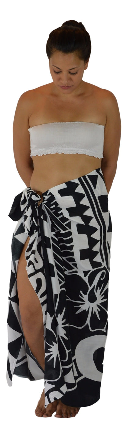 Sarong HWNH-10-F - Tribal Hibiscus Black & White