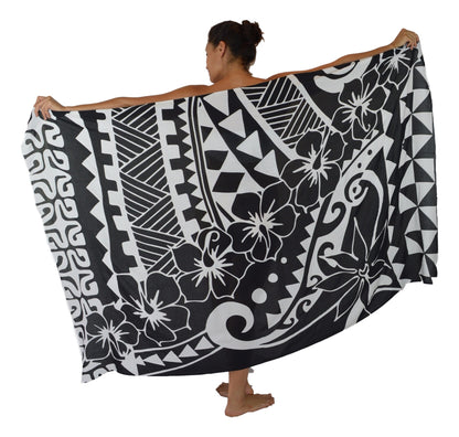 Sarong HWNH-10-F - Tribal Hibiscus Black & White