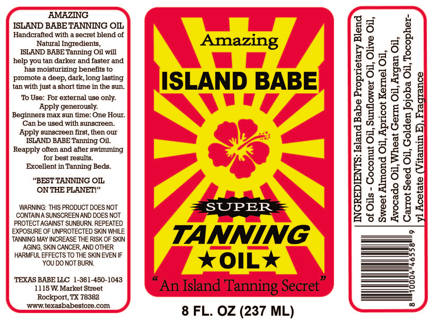 Island Babe Super Tanning Oil – ISLBABE-8 - Natural Plant Oil Blend for a Deep Tropical Tan – 8 oz