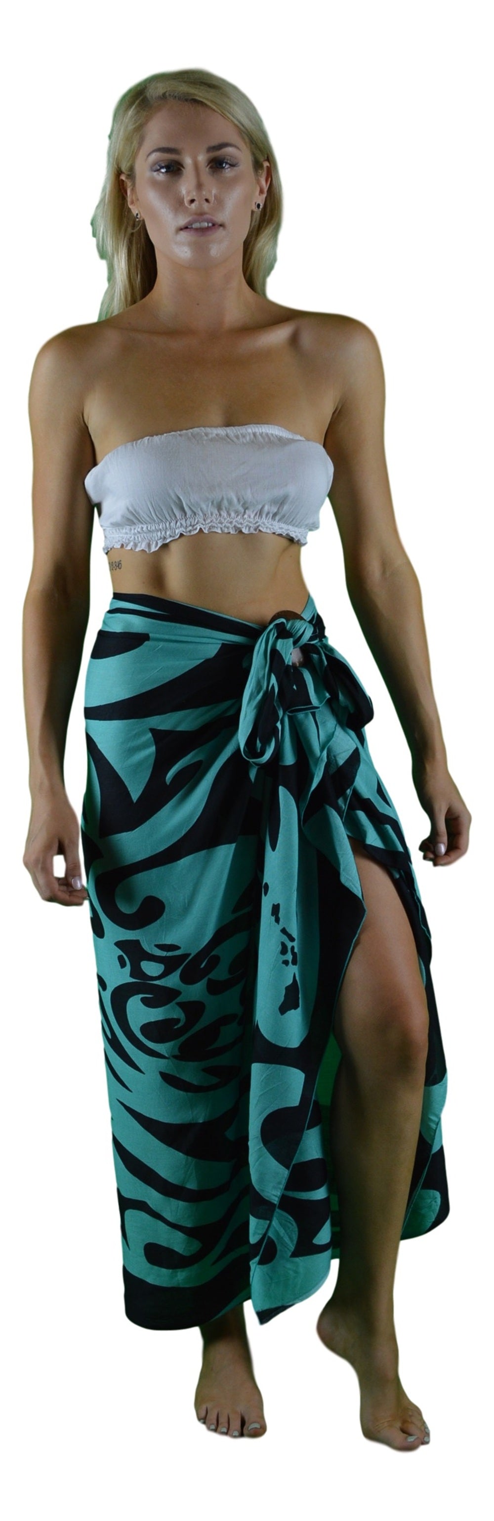 Sarong IT-25-F - Tribal Turtle Black & Teal
