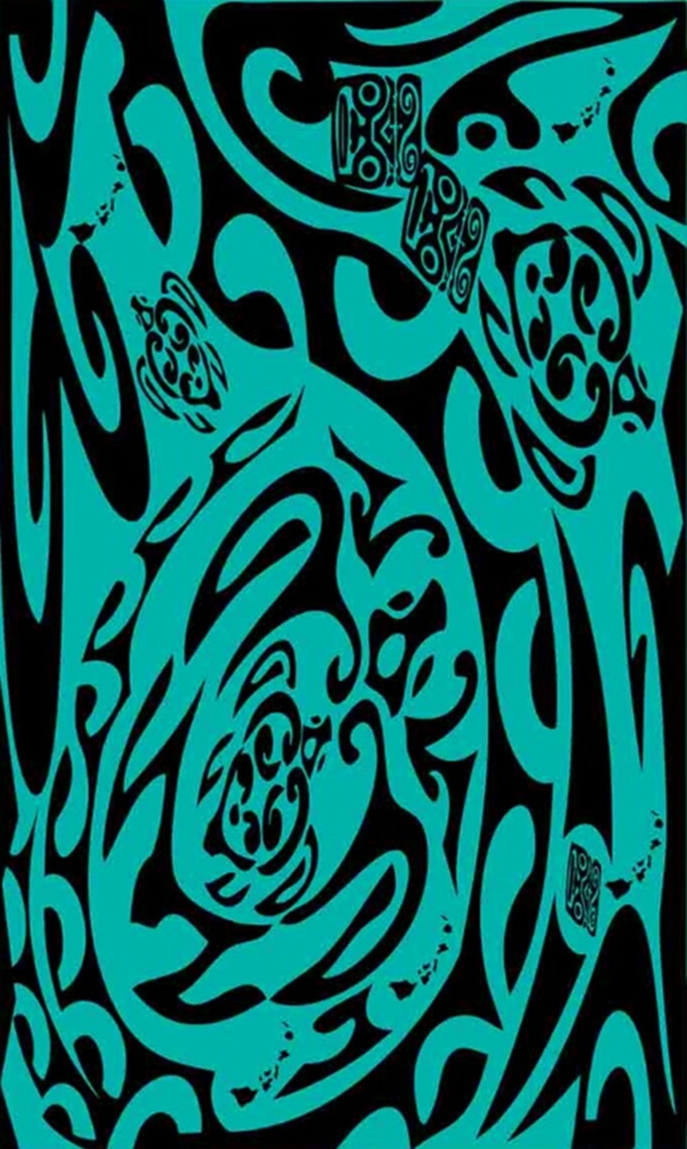 Sarong IT-25-F - Tribal Turtle Black & Teal