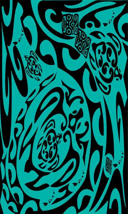 Sarong IT-25-F - Tribal Turtle Black & Teal