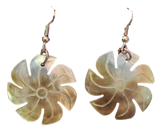 Shell Earrings – JE-MINA- Natural Light MOP, Carved Flower Round