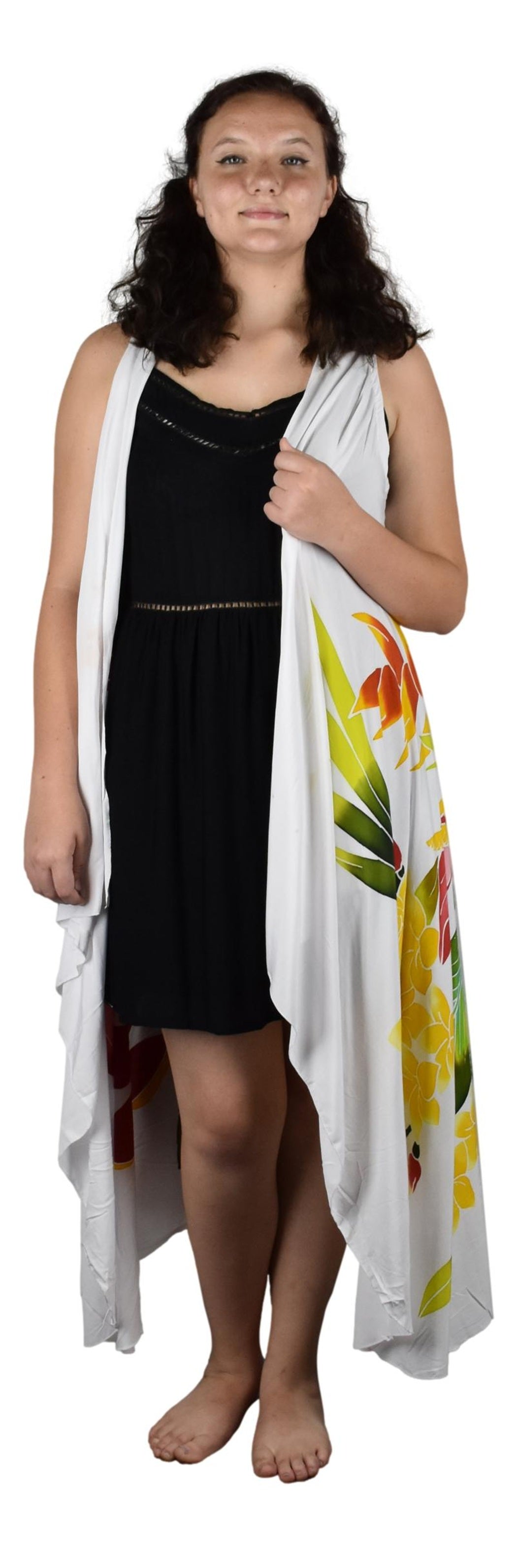 Magic Sarong MG-121 - Tropical Bouquet White Batik Handpainted
