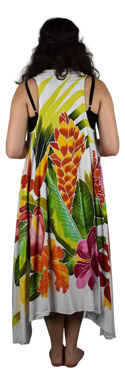 Magic Sarong MG-121 - Tropical Bouquet White Batik Handpainted