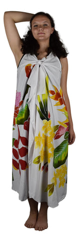 Magic Sarong MG-121 - Tropical Bouquet White Batik Handpainted