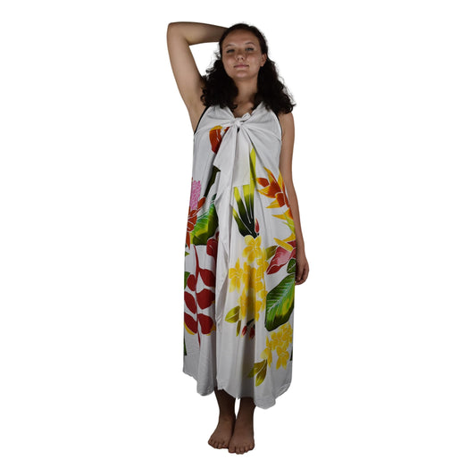 Magic Sarong MG-121 - Tropical Bouquet White Batik Handpainted