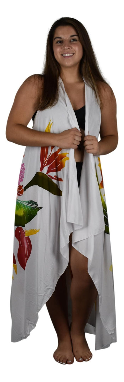 Magic Sarong MG-121 - Tropical Bouquet White Batik Handpainted